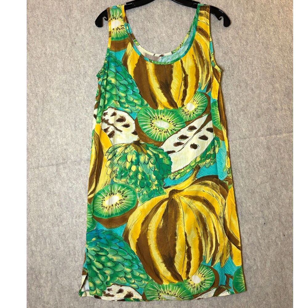 Vintage Jams World Fruit Print Dress Womens M 100% Rayon Made USA